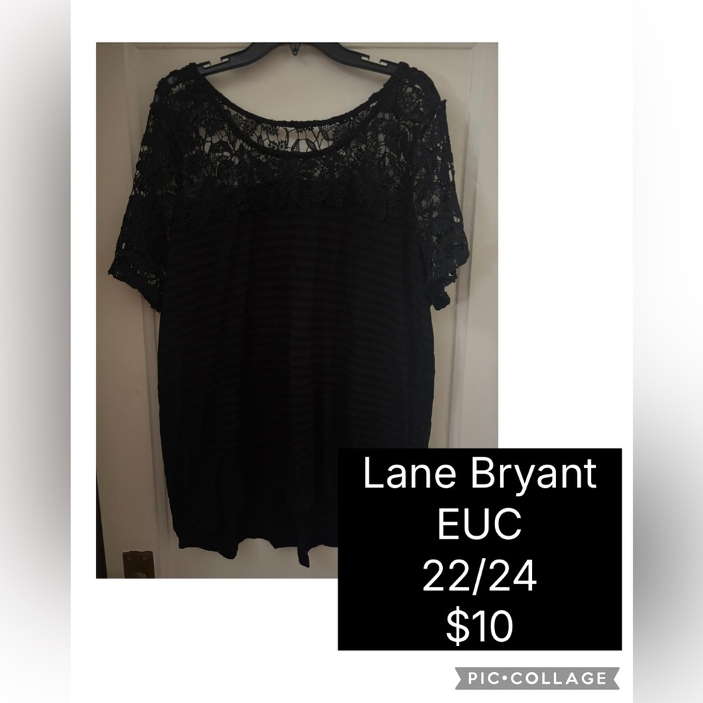 Lane Bryant Black Crochet Lace Yoke Tee